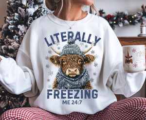 Literally Freezing Highland White Unisex Sweatshirt