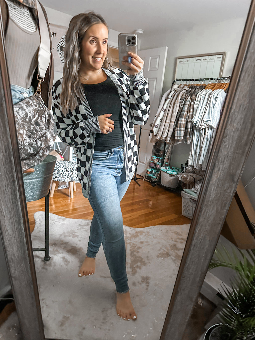 Fly High Black Checkered Cardigan