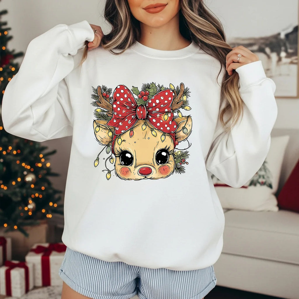Cutesy Reindeer White Unisex Sweatshirt