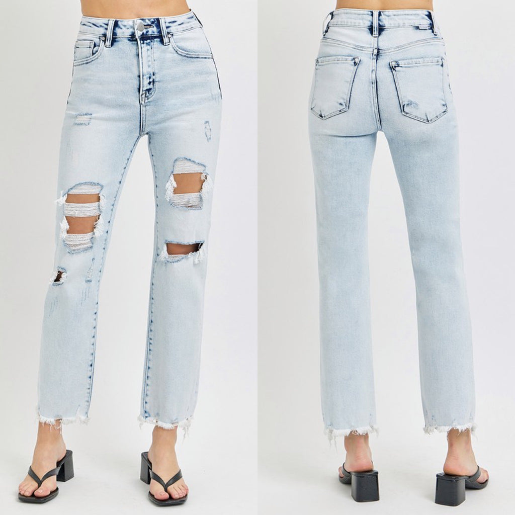 Twisted Fate Risen High Rise Distressed Ankle Straight Denim Jeans