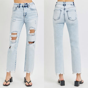 Twisted Fate Risen High Rise Distressed Ankle Straight Denim Jeans