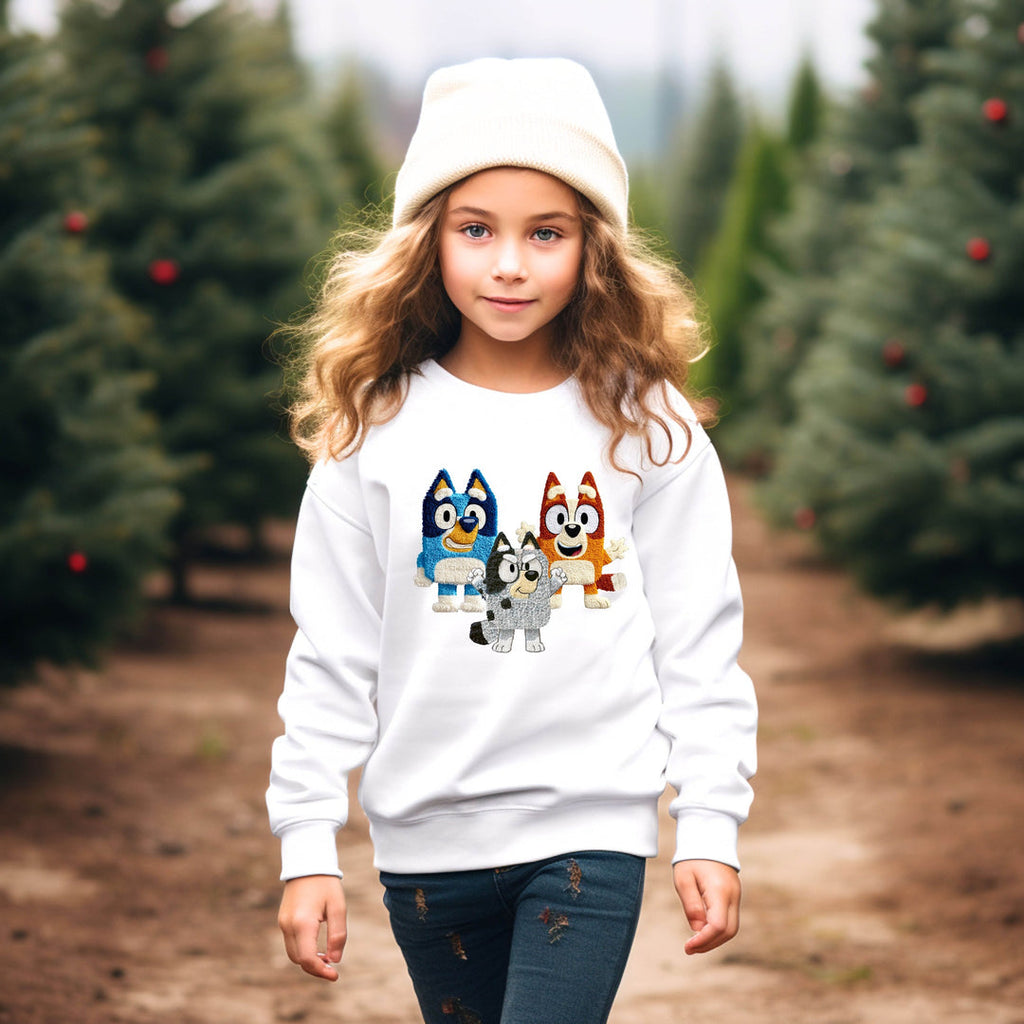 Blue Faux Yarn TODDLER/YOUTH White Sweatshirt