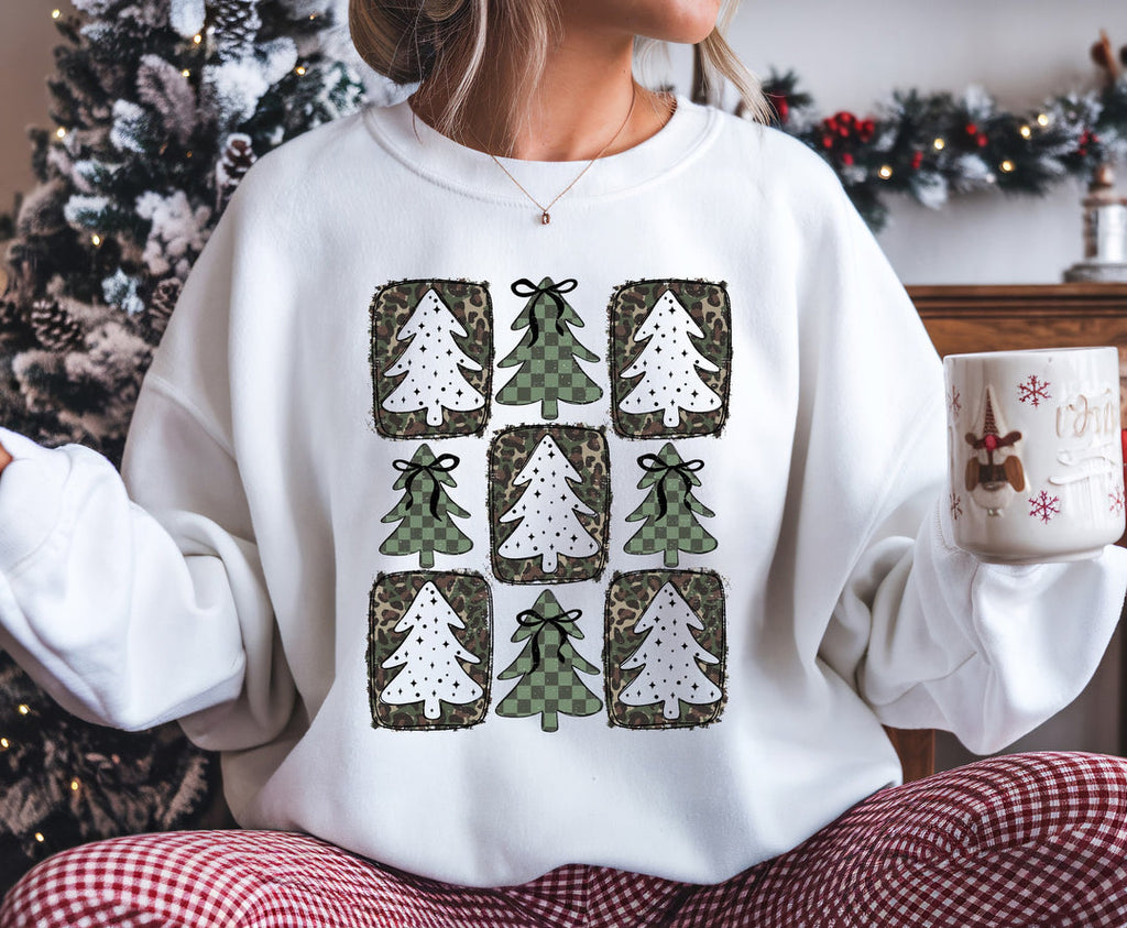 Camo Tree Collage White Unisex Sweatshirt