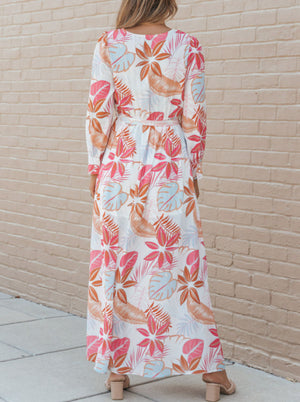 Tropical Resort Waters Long Sleeve Maxi Dress