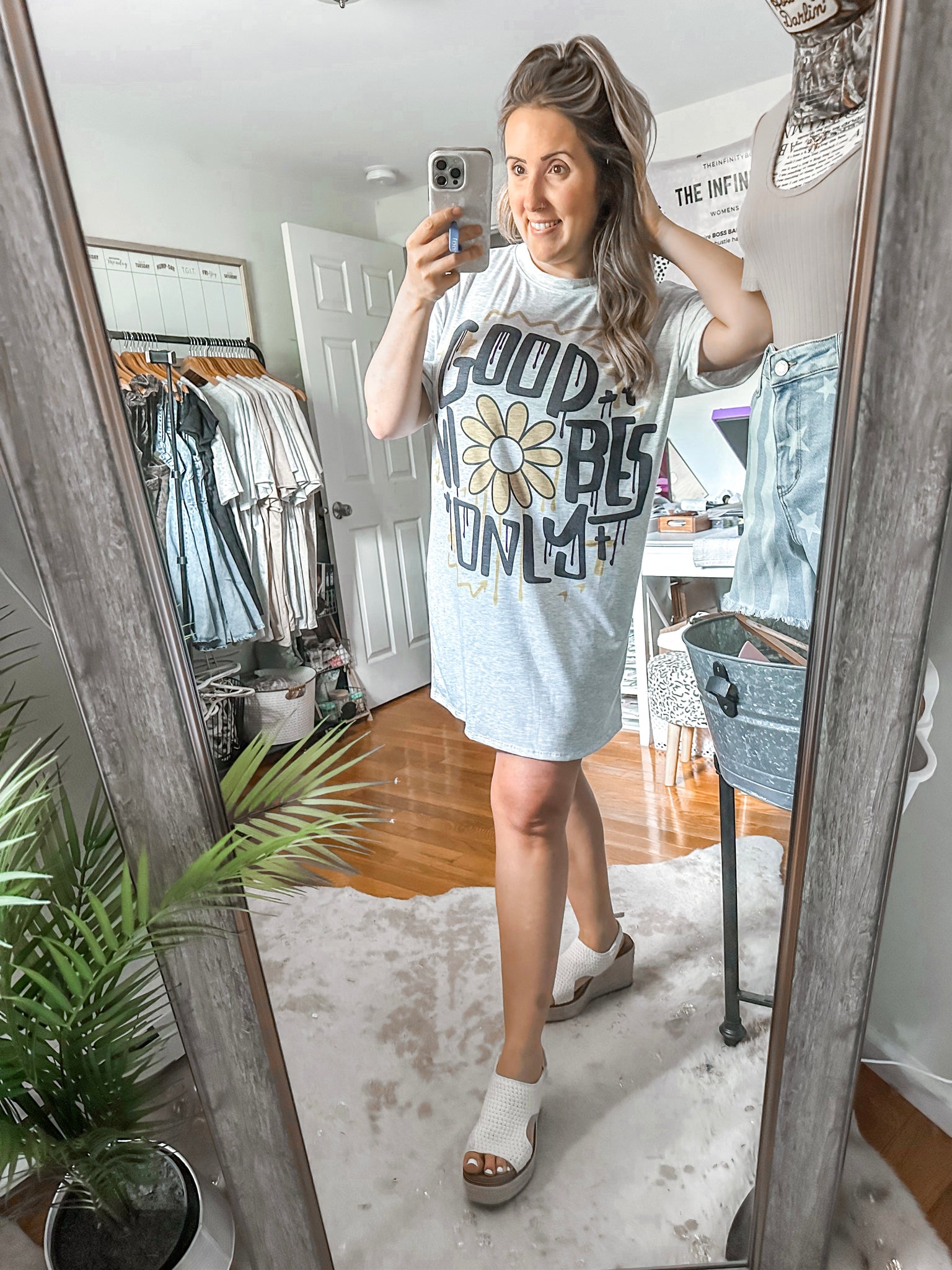 good vibes t shirt dress Good Vibes Daisy T-Shirt Dress: Lavender Floral Print, Casual Summer Style