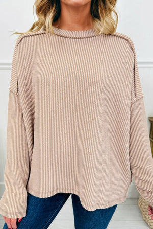 The Arden Taupe Corded Long Sleeve Top