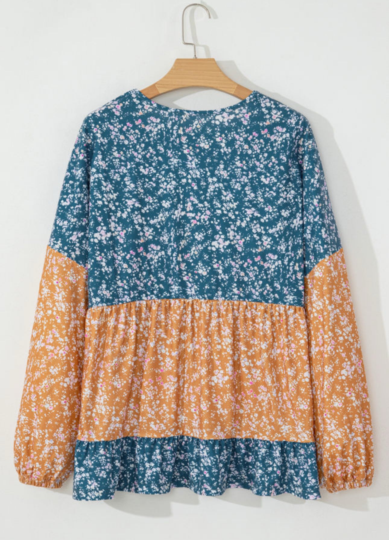 Hooked On You Floral Colorblock Long Sleeve Blouse