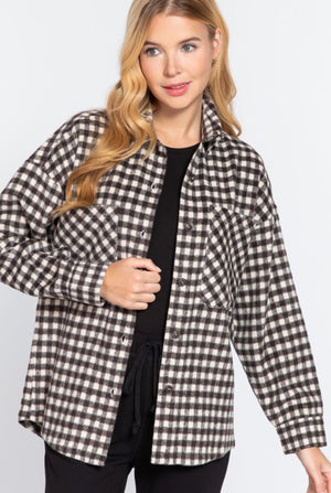 Great Escape Black & Cream Plaid Oversized Shacket