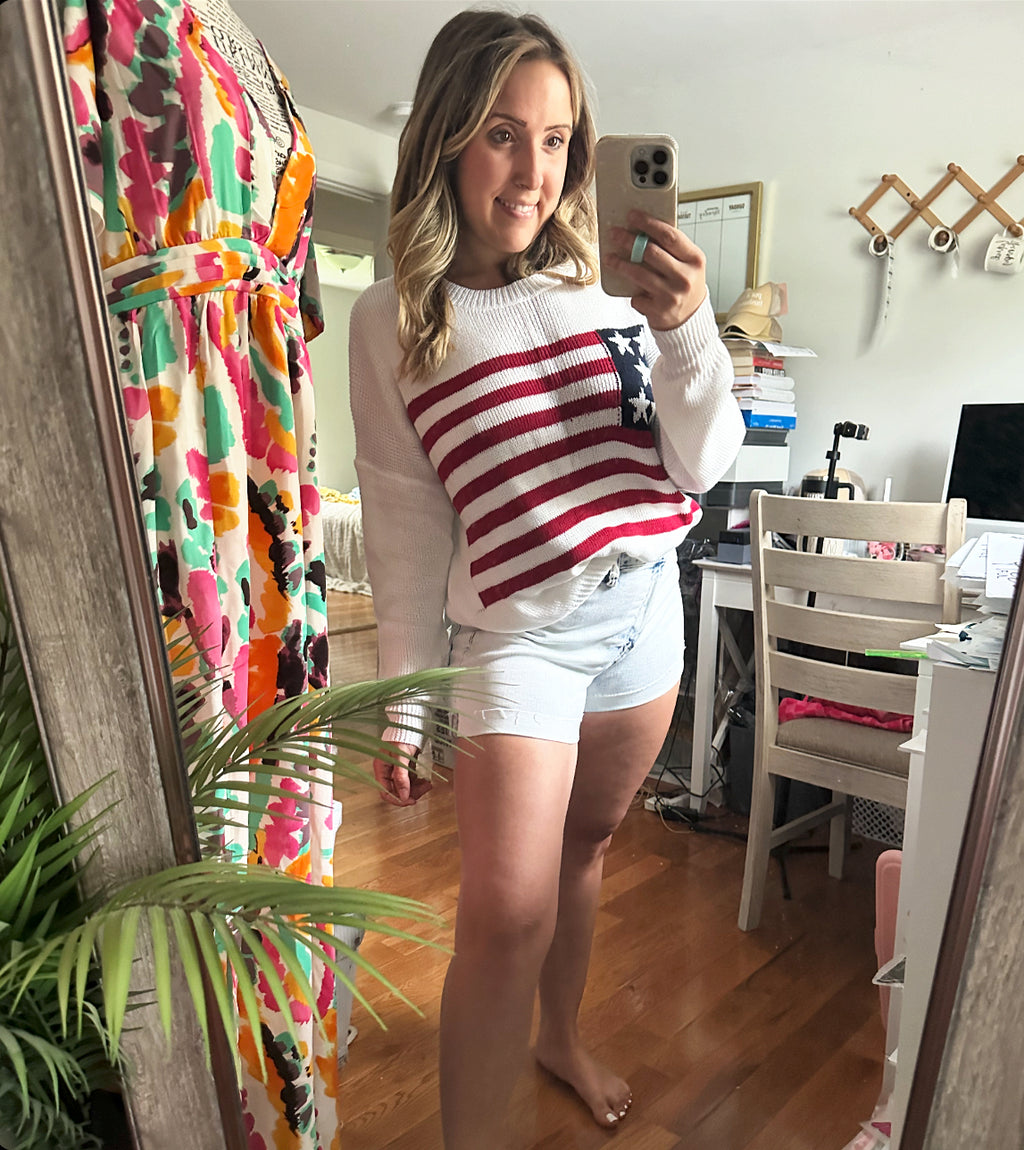 Americana Flag White Sweater