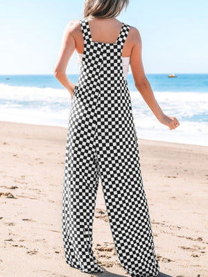 Vacation Escape Black Plaid Wide Leg Jumpsuit