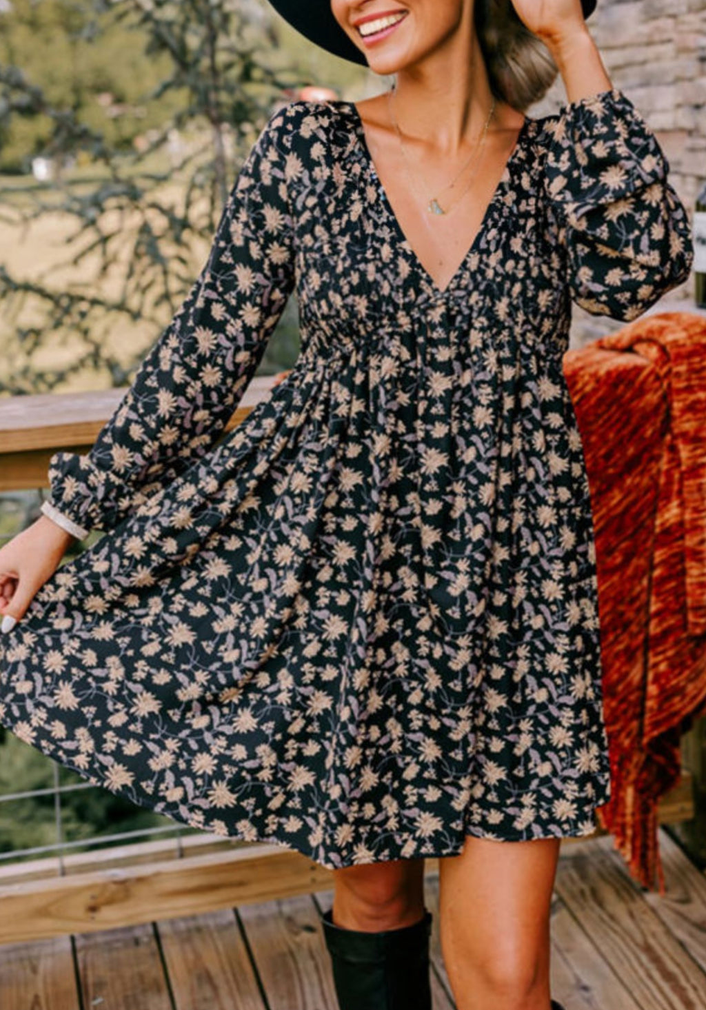 The Midnight Bloom Smocked Babydoll Floral Dress