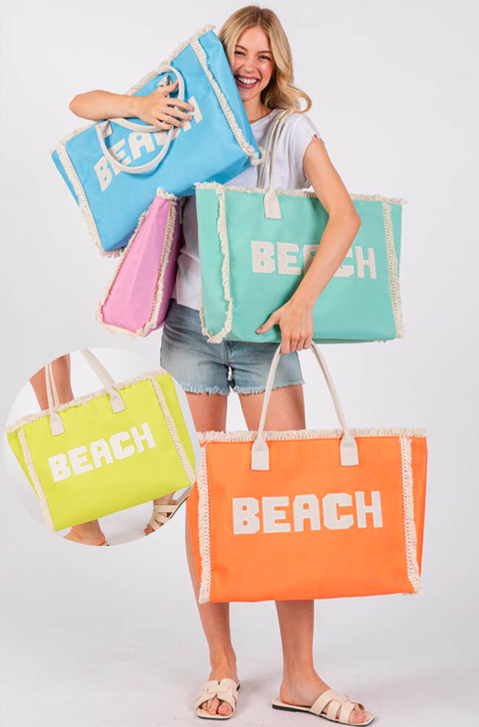 Boho Beach Embroidered Fringe Tote Bag