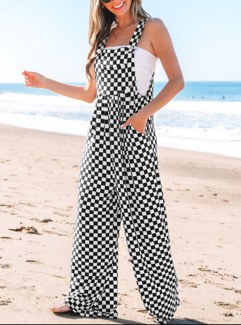 Vacation Escape Black Plaid Wide Leg Jumpsuit