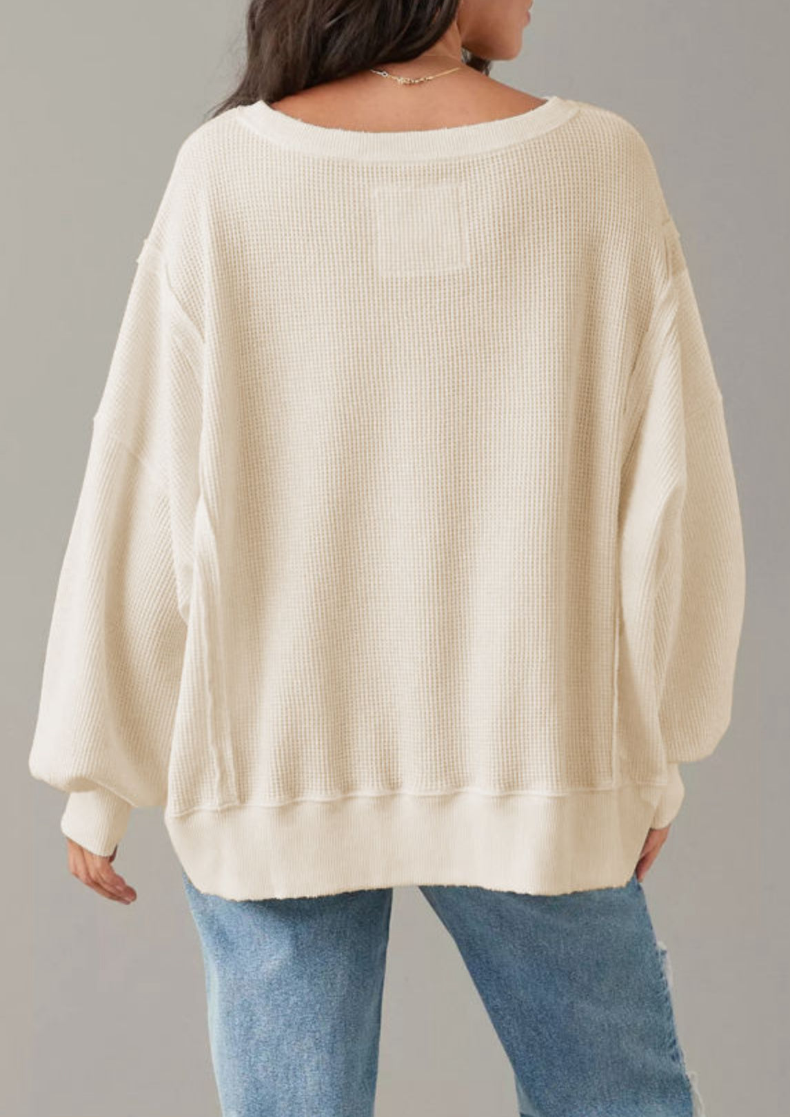 That’s So Yesterday Taupe Waffle Knit Oversized Sweatshirt