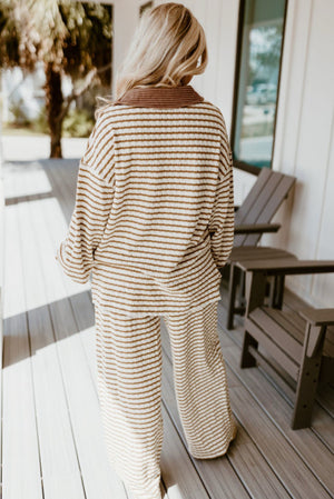 Bon Voyage Khaki Stripe Two Piece Lounge Wear Set