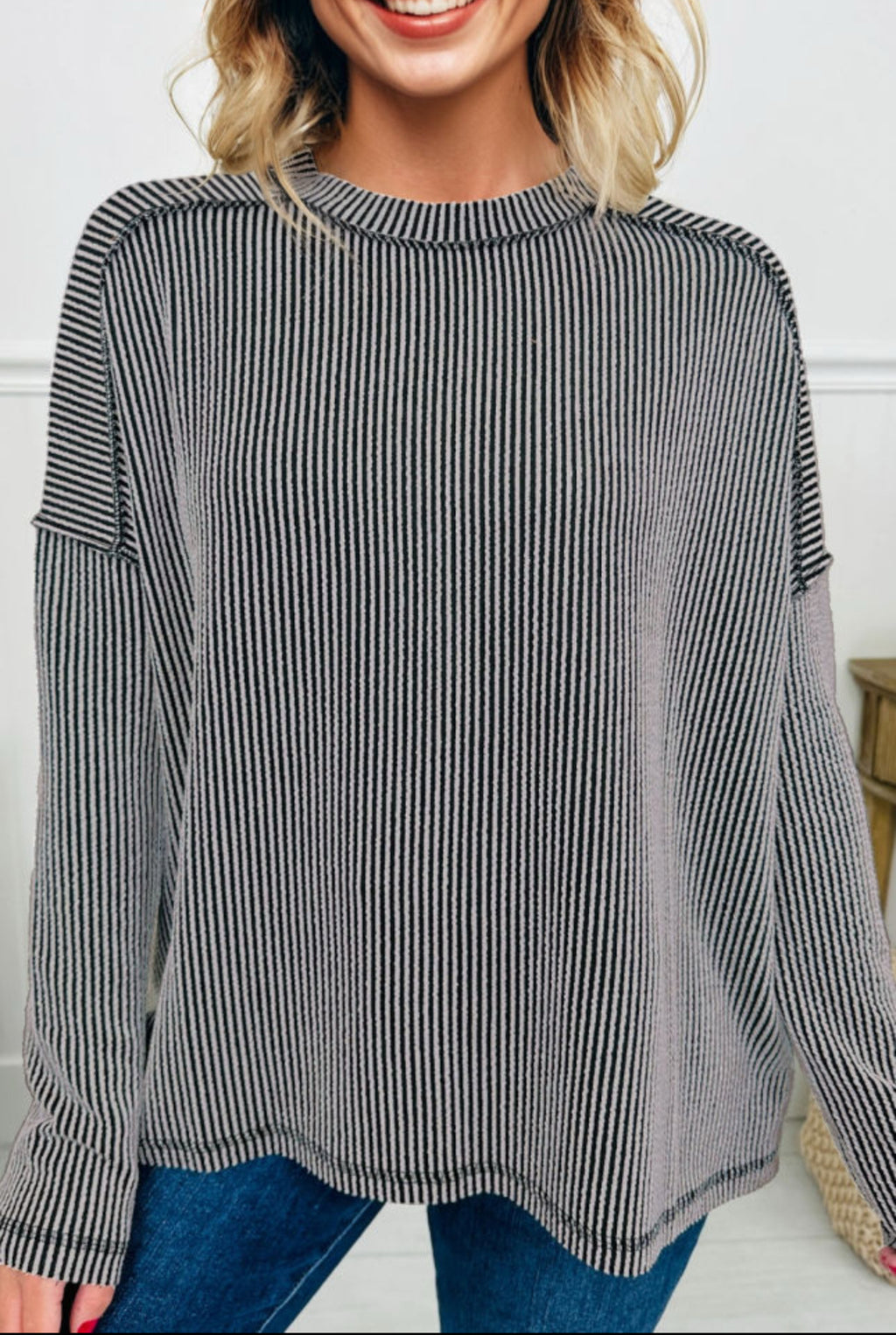 The Arden Black Corded Long Sleeve Top