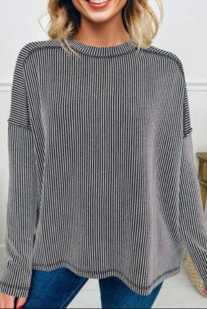 The Arden Black Corded Long Sleeve Top