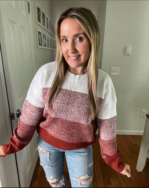 Rust Color Block Knit Chunky Sweater