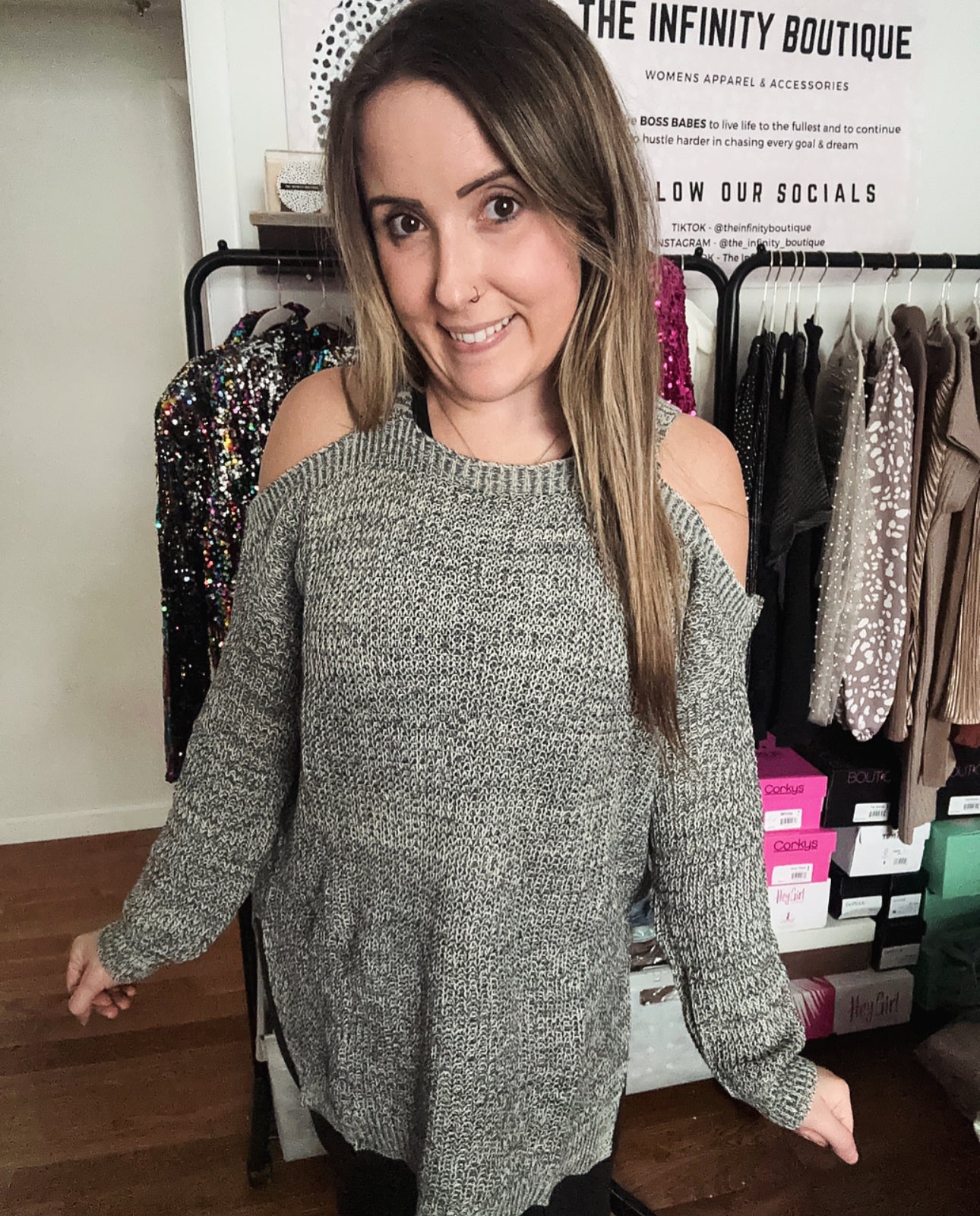Charcoal Cold Shoulder Sweater