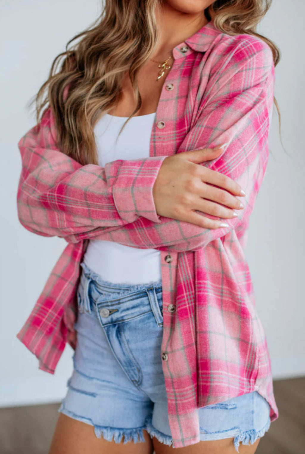 Little Do You Know Pink Plaid Button Down Long Sleeve