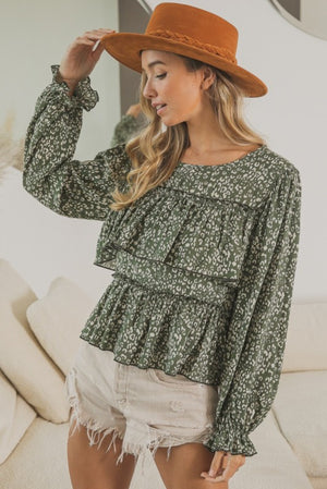 From Day To Night Olive Leopard Gauze Blouse