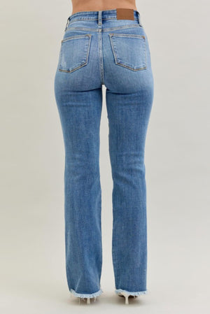 Dream Chaser Judy Blue High Rise Fray Hem Bootcut Denim