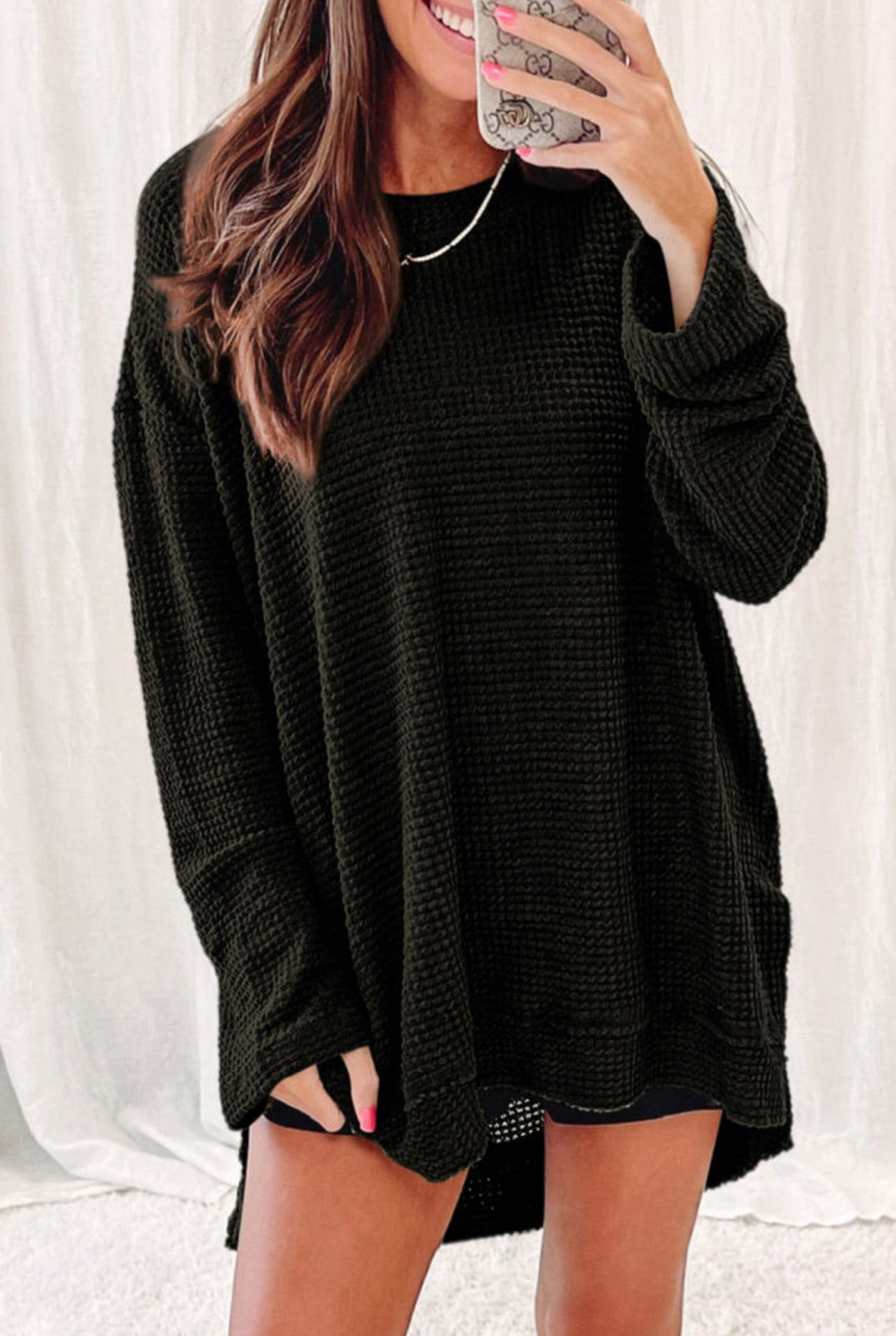Out Of This World Black Waffle Knit Oversized Top