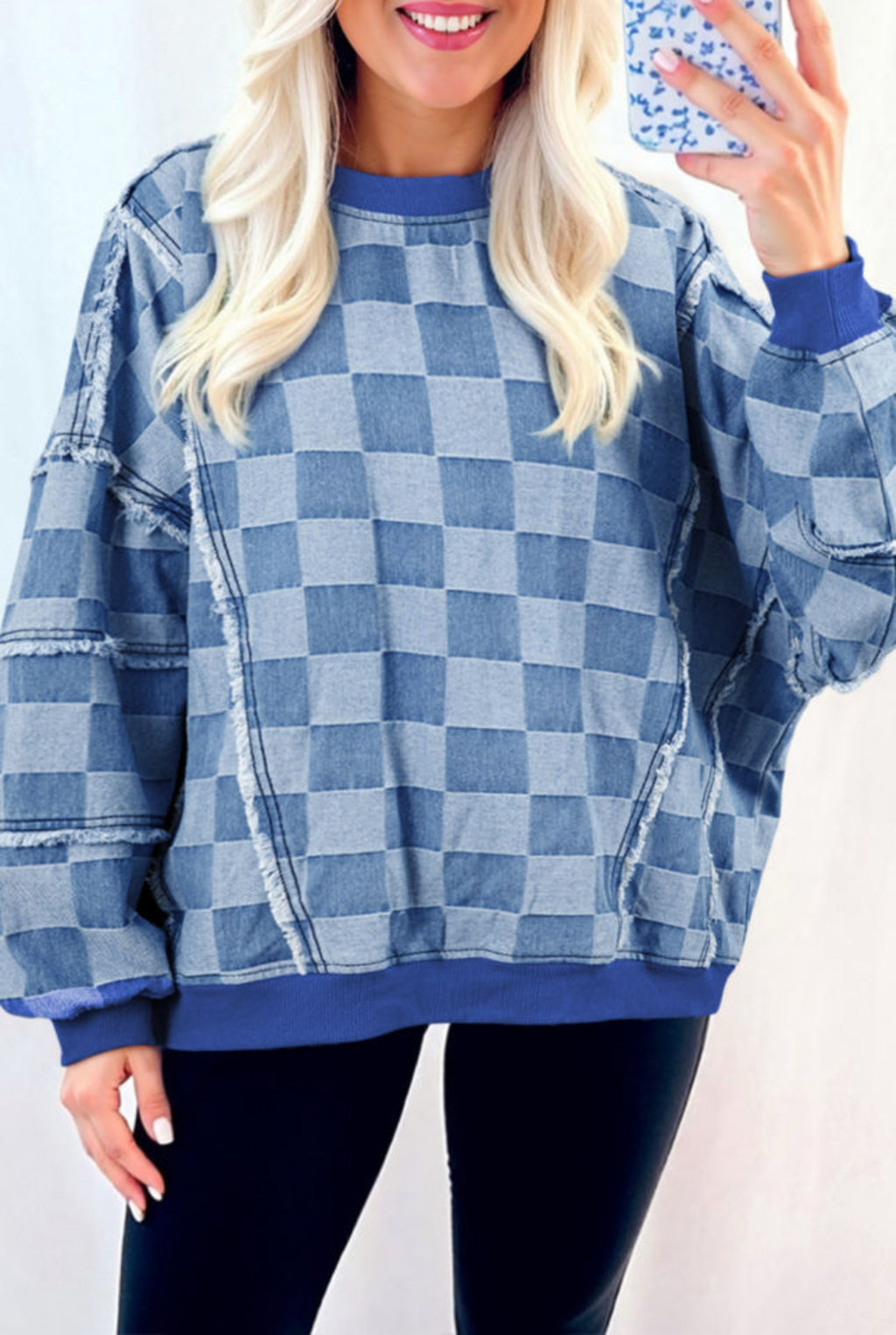 Kiss Her Goodbye Plaid Denim Oversized Pullover