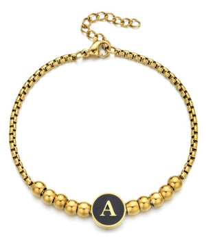 Gold Stainless Steel Initial Beaded Bracelet