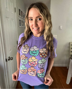 Howdy Pumpkins Purple Unisex Cotton T-Shirt