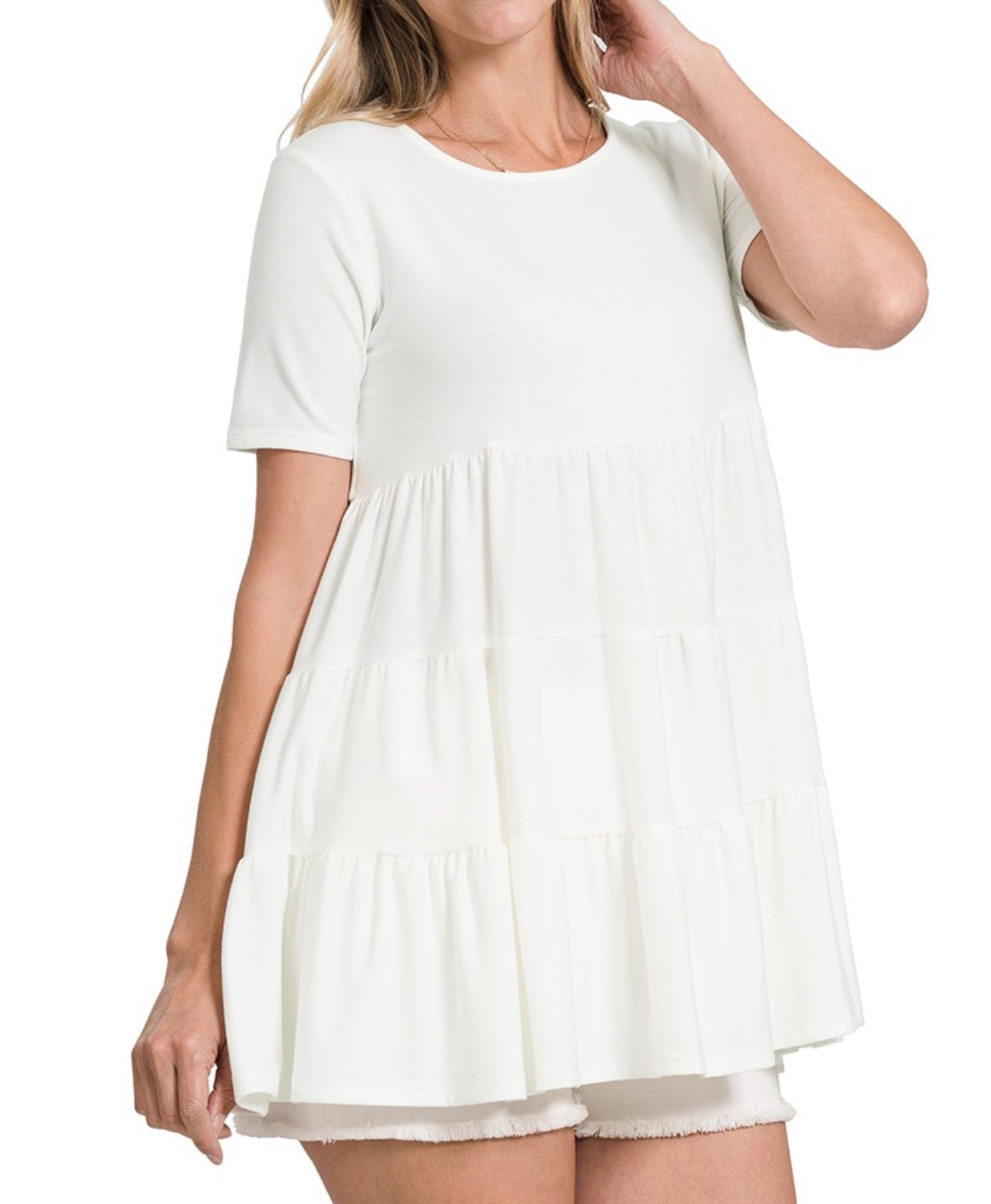 The Basics Ivory Tiered Ruffle Top