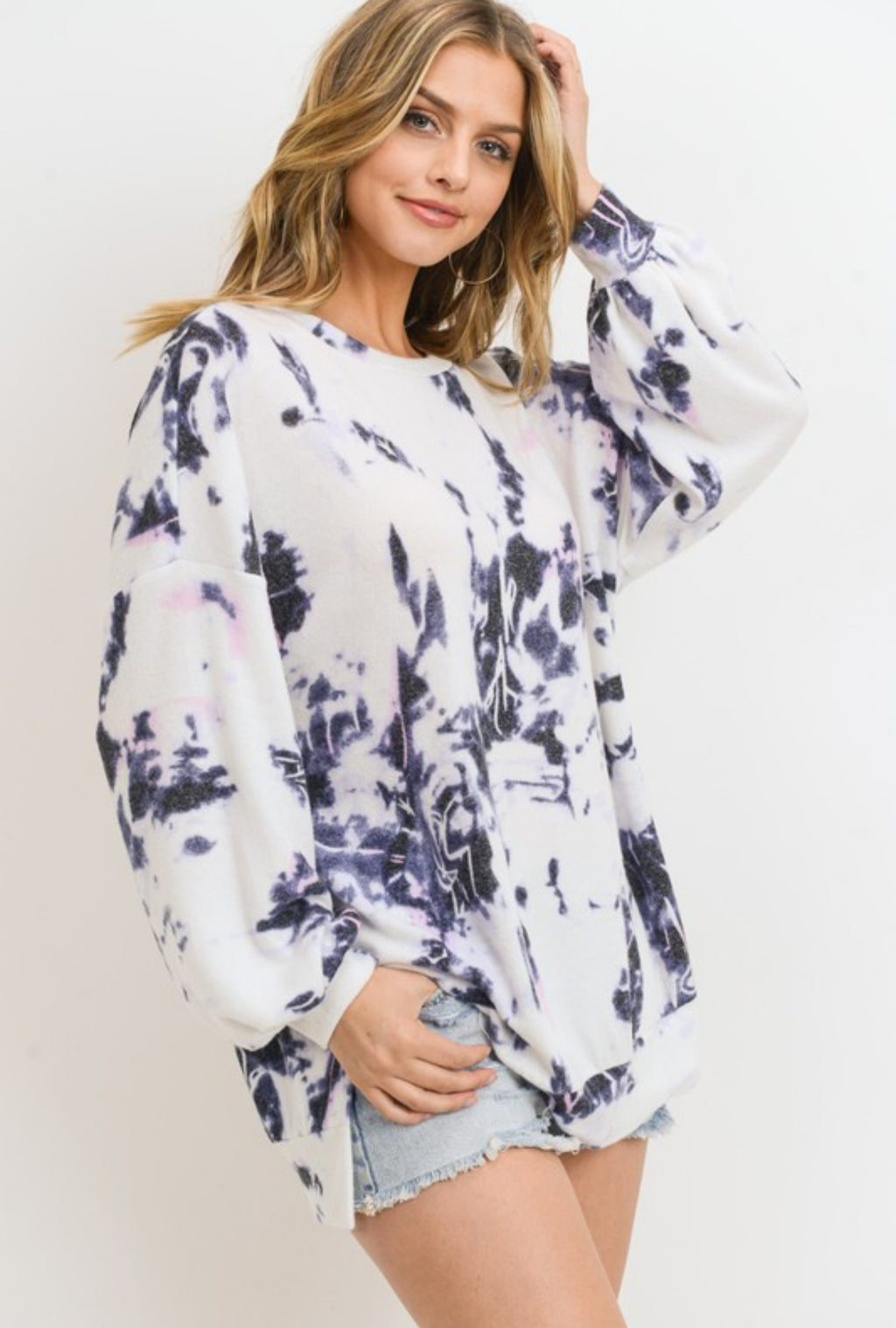 The Kinley Black & White Tie Dye Long Sleeve Top