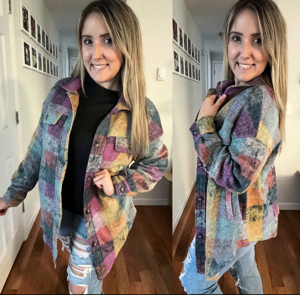 PREORDER More To Love Multicolor Plaid Oversized Shacket