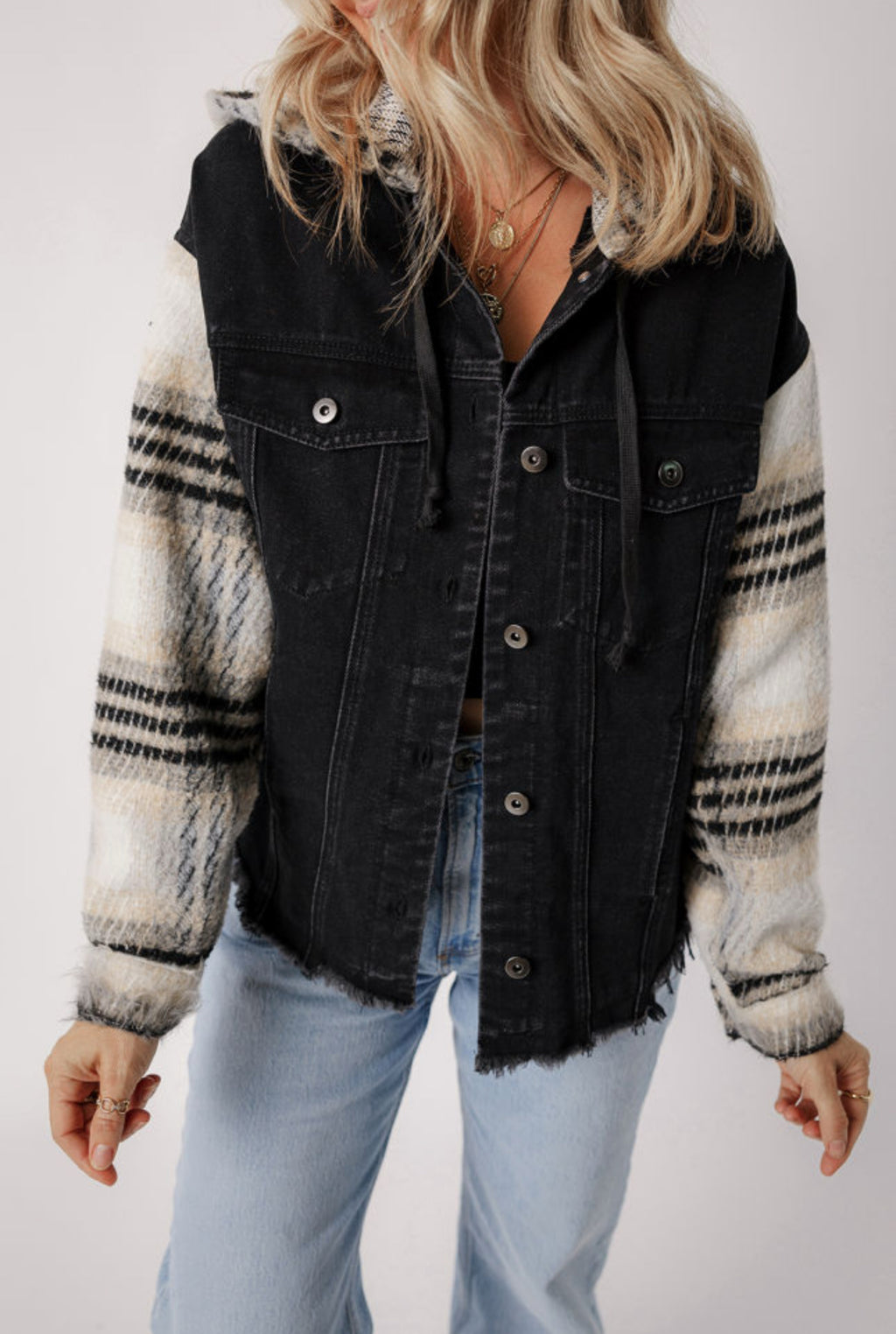 If You Only Knew Black Frayed Hem Hooded Denim Jacket