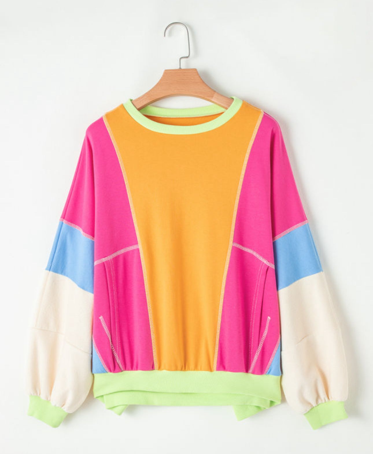 PREORDER The Love Me Now Neon Oversized Color Block Long Sleeve Top