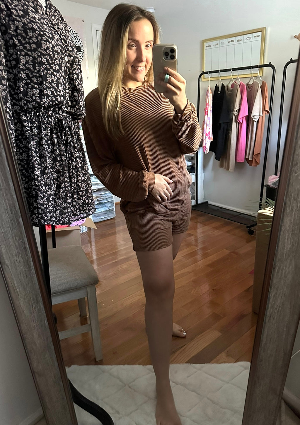 PREORDER Day Dream Mocha LONG SLEEVE Ribbed Lounge Set