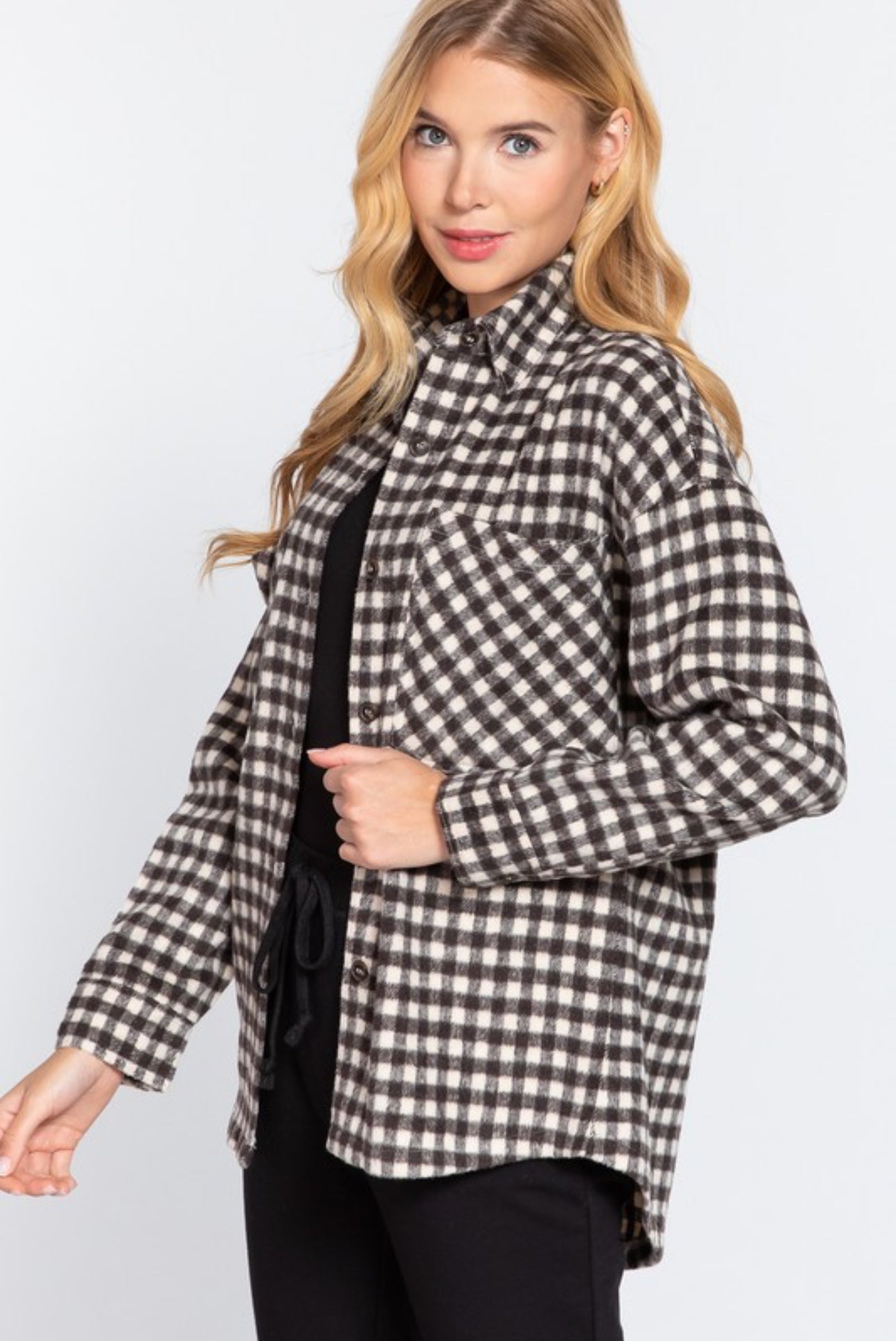 Great Escape Black & Cream Plaid Oversized Shacket