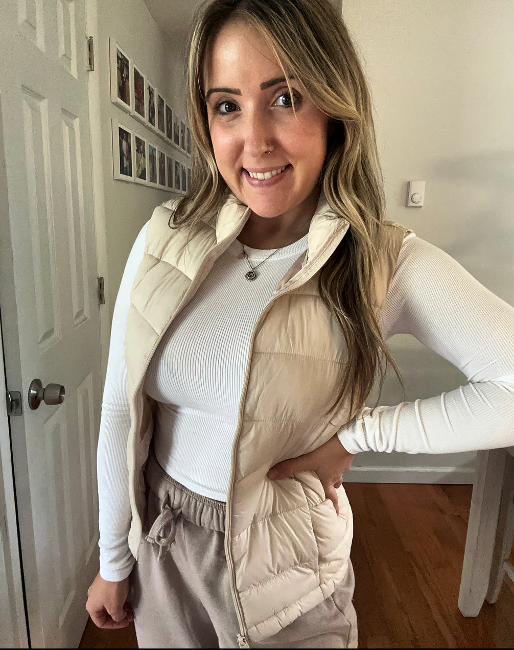 Cream Back To Basics Quilted Zip Up Puffer Vest