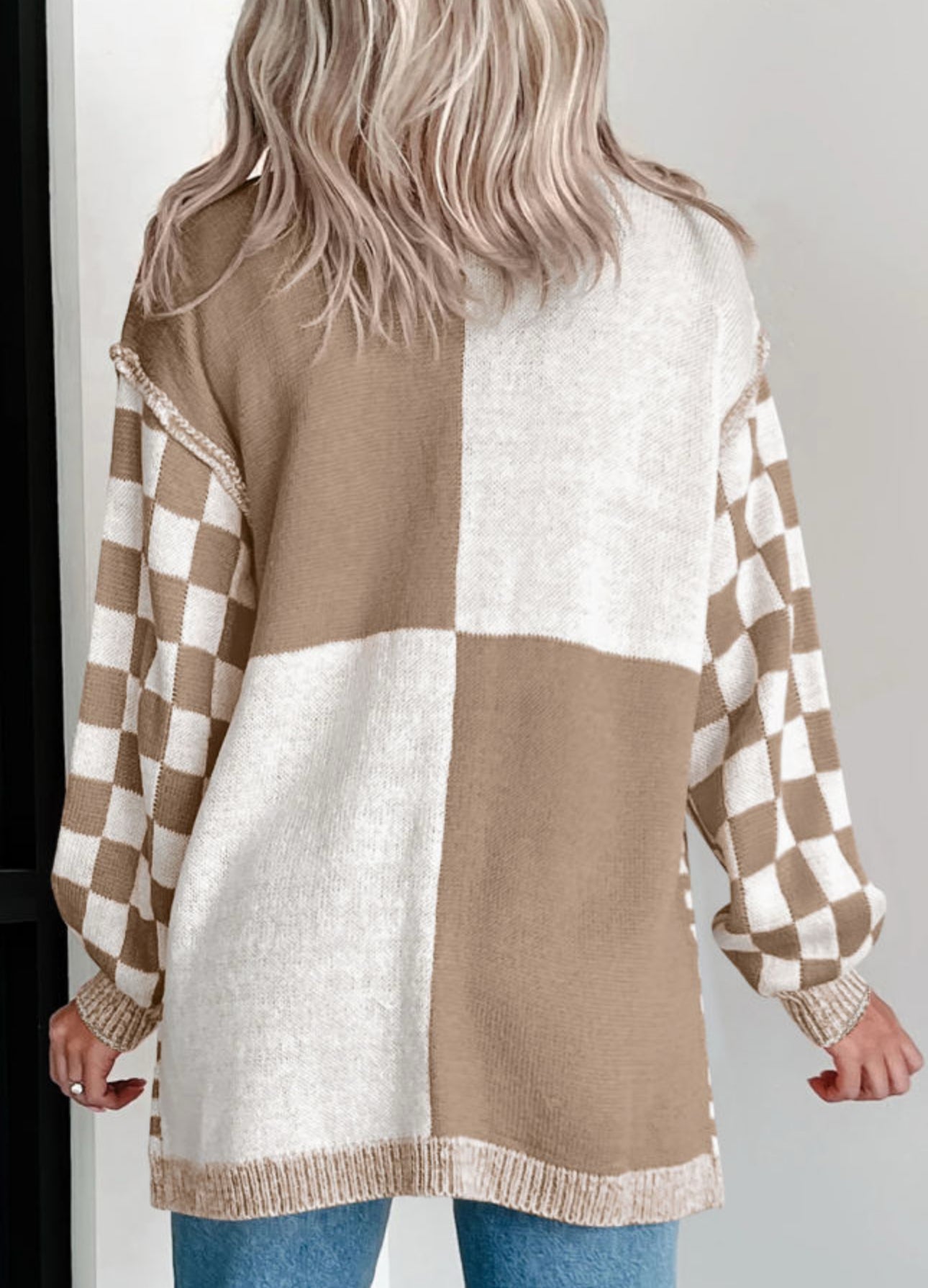 Fly High Mocha Checkered Cardigan