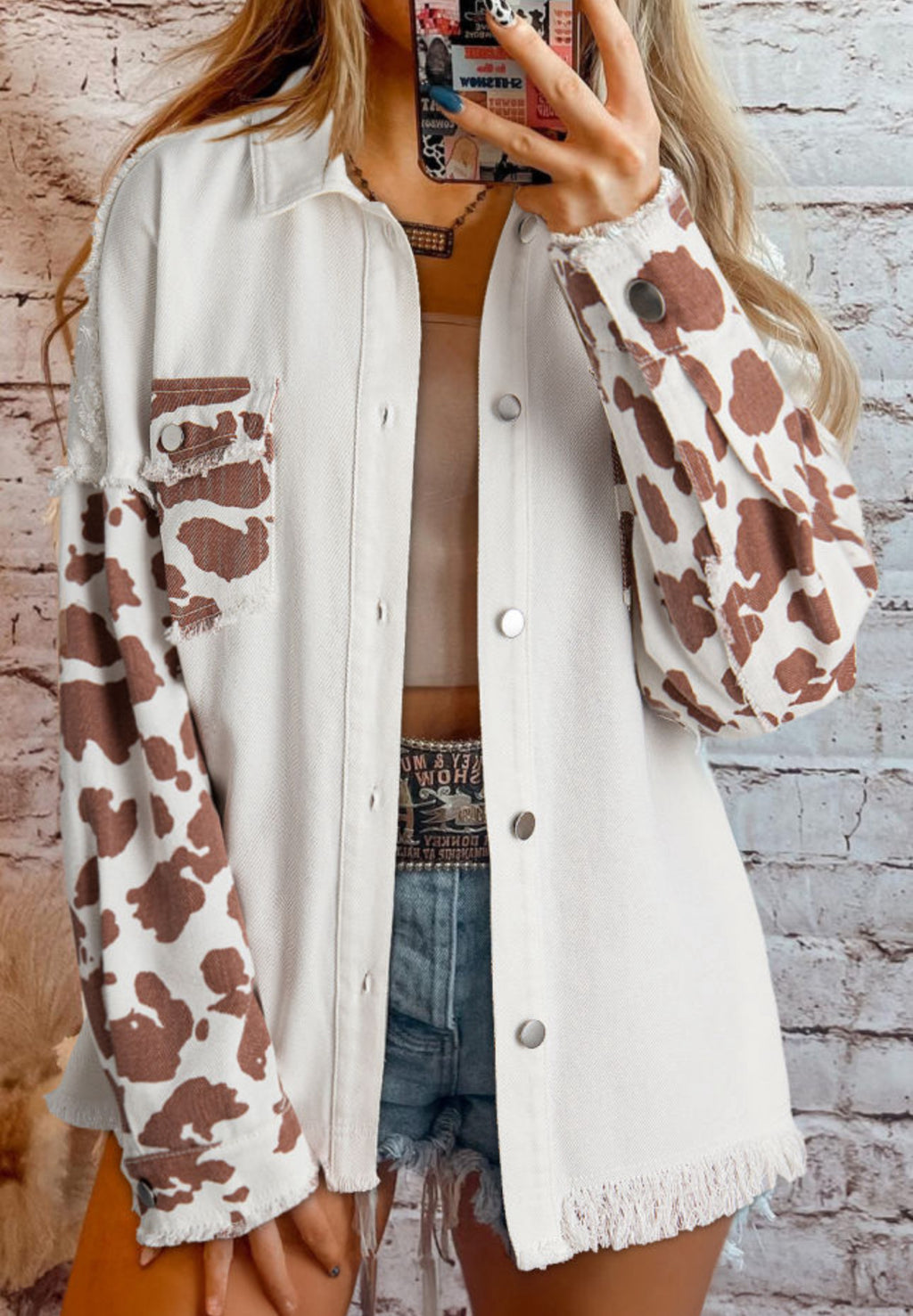 PREORDER Ranch Life White Cow Print Denim Jacket