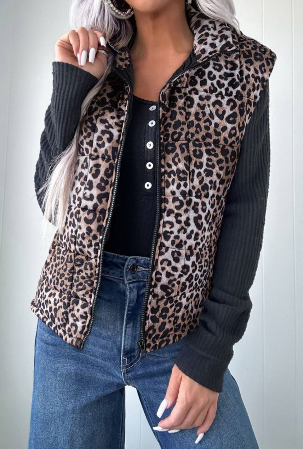 The Marleigh Leopard Brown Puffer Vest