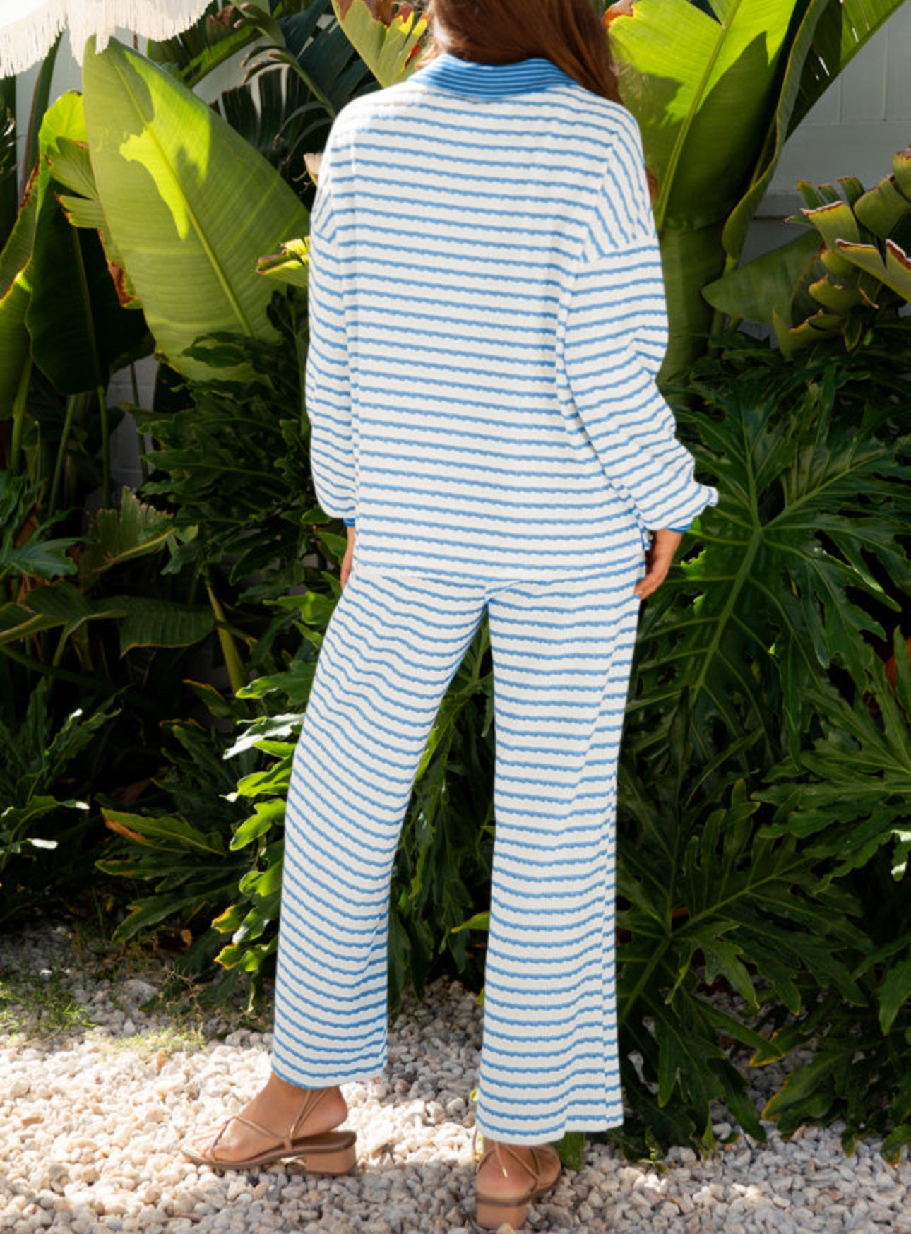 Bon Voyage Blue Stripe Two Piece Lounge Wear Set