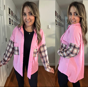 Pretty In Plaid Pink Patchwork Oversized Shacket
