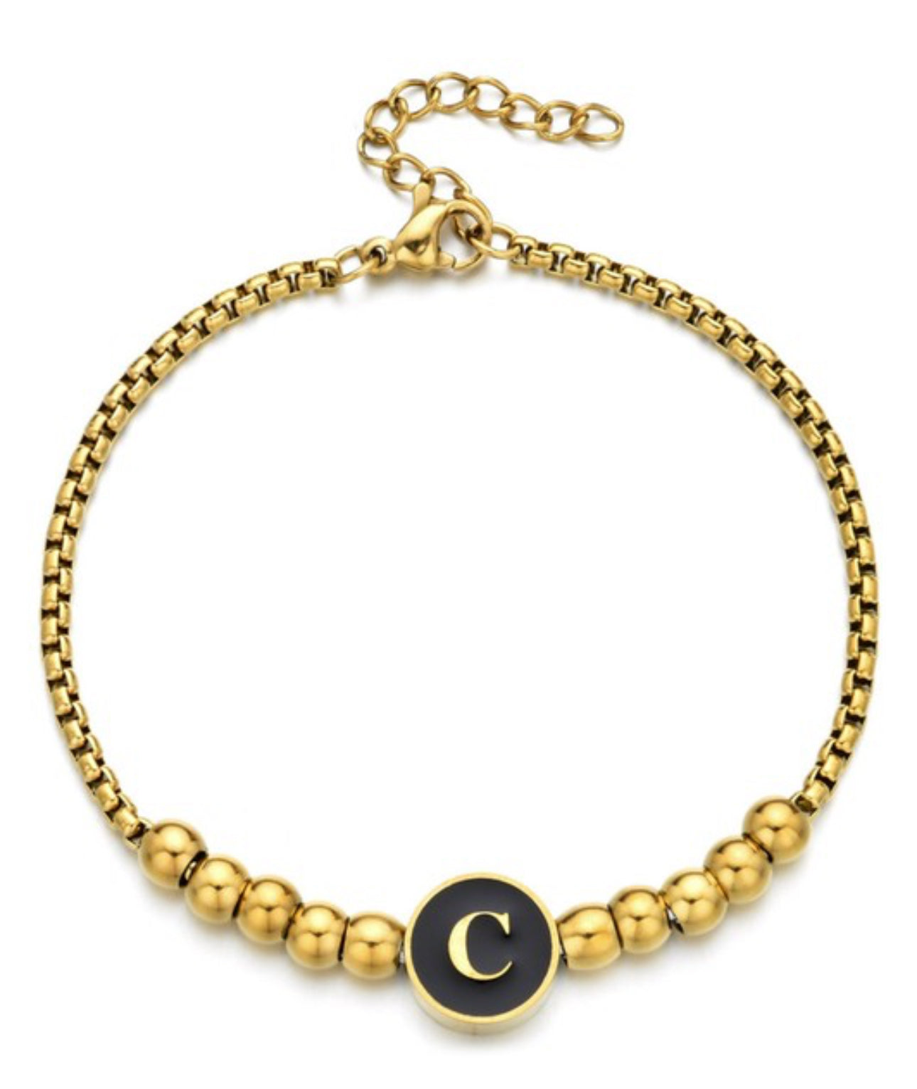 Gold Stainless Steel Initial Beaded Bracelet