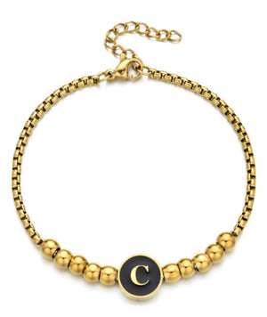Gold Stainless Steel Initial Beaded Bracelet