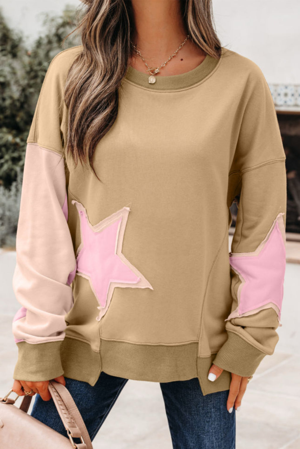 Super Nova Star Patchwork Drop Shoulder Sweatshirt
