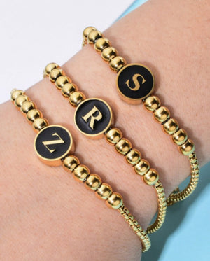 Gold Stainless Steel Initial Beaded Bracelet