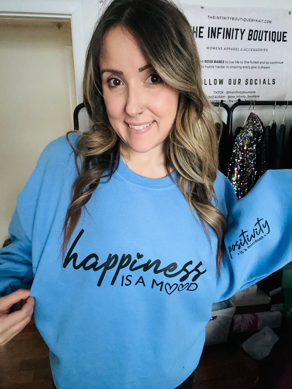Happiness Is A Mood Positivity Is A Mindset Full Size UNISEX Fleece Sweatshirt