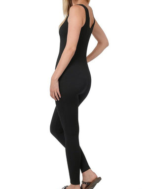 Full Motion Black Ribbed Active Wear Jumpsuit