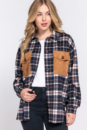 All The Hype Suede Pocket Detailed Plaid Shacket